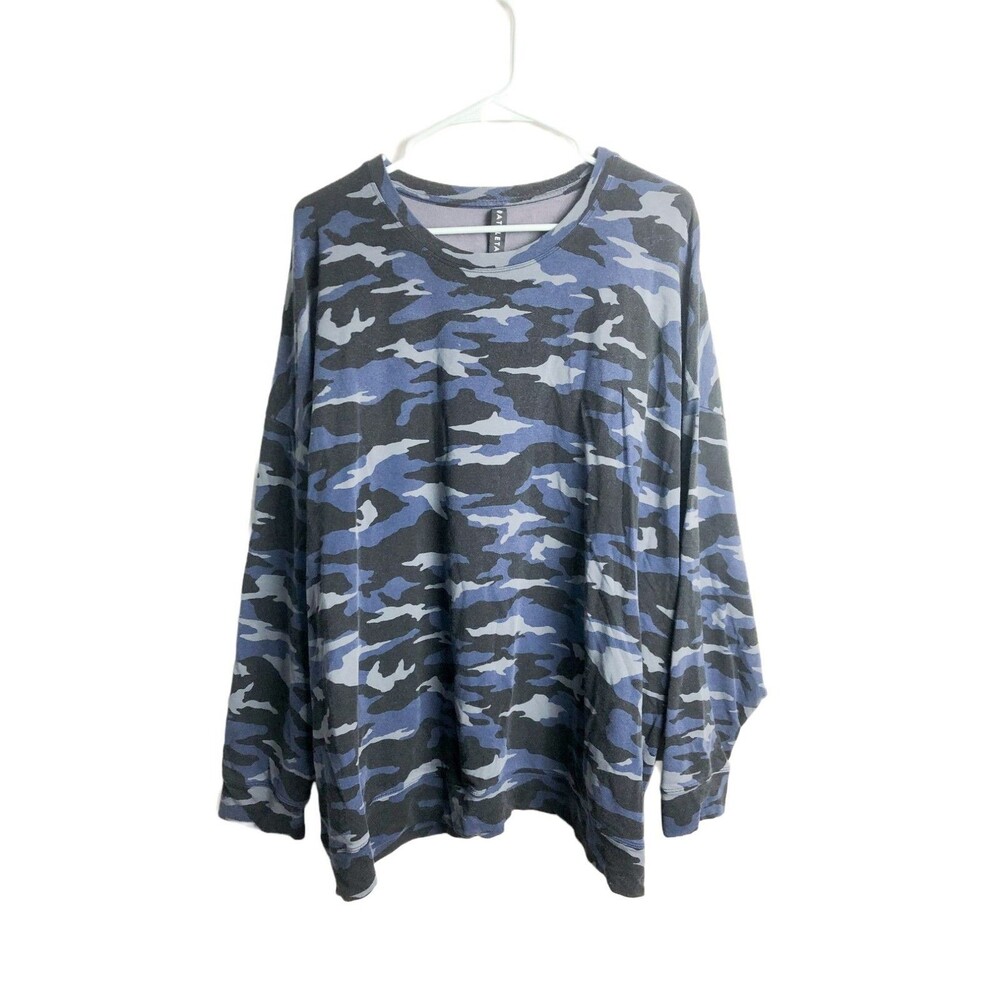 Athleta Studio to Street Blue Camo Pullover Lightweight Sweater 2X Womens
